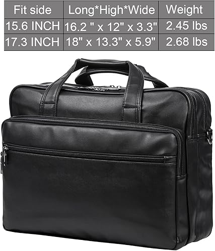 Miniatura 4 de seyfocnia Bolsa de cuero para laptop, para hombre, 15.6 pulgadas, 17.3 pulgadas, maletín de mensajero, bolsa de negocios, bolso de computadora