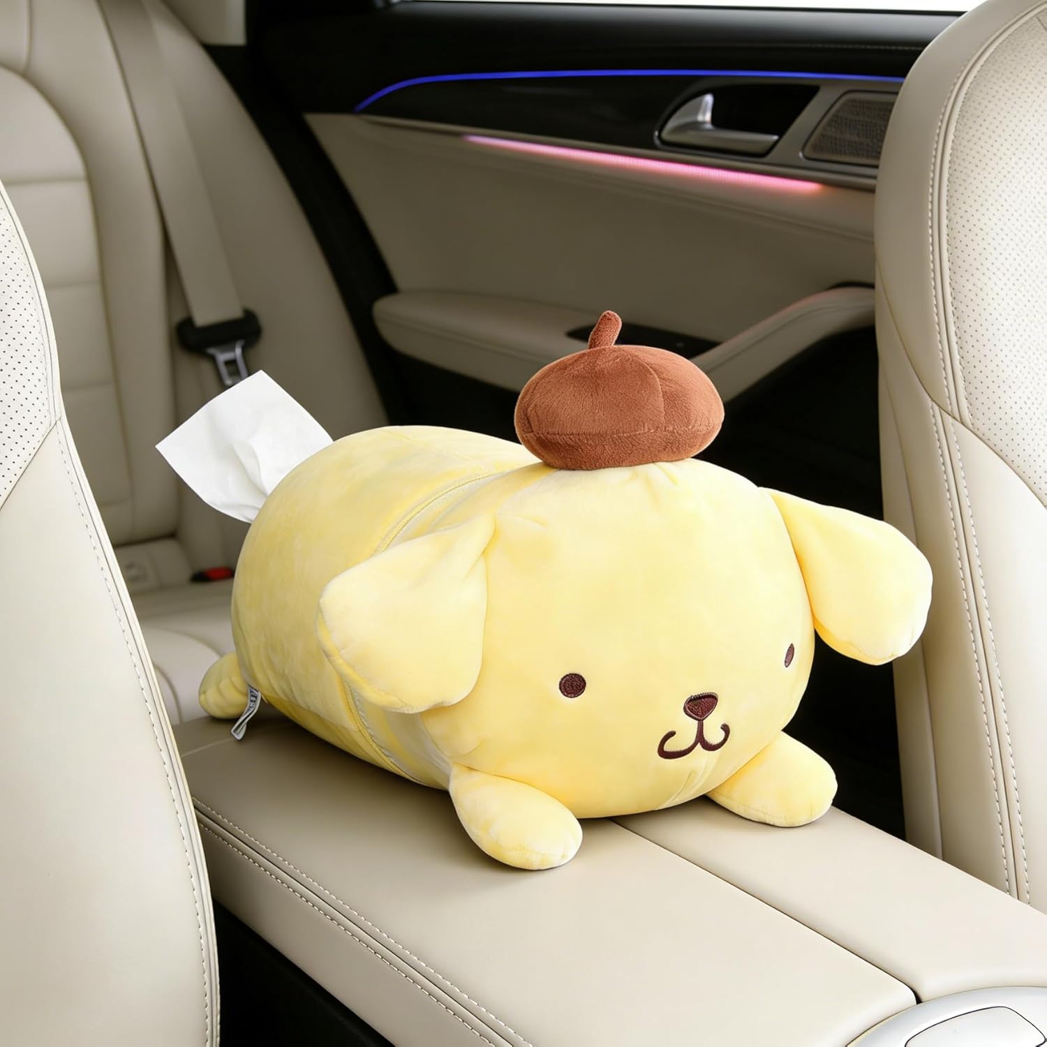 Roffatide Anime Pompom Purin Tissue Box Cartoon Plush Doll Tissue Cover Creative Paper Holder Napkin Box Paper Storage for Car Home Bathroom