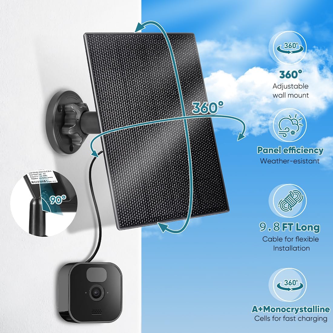 Solar Panel Charger for Blink Camera,3W Solar Kit Build-in 2600mAh Rechargeable Battery, IP66 Waterproof (2 Pack Solar Panel)