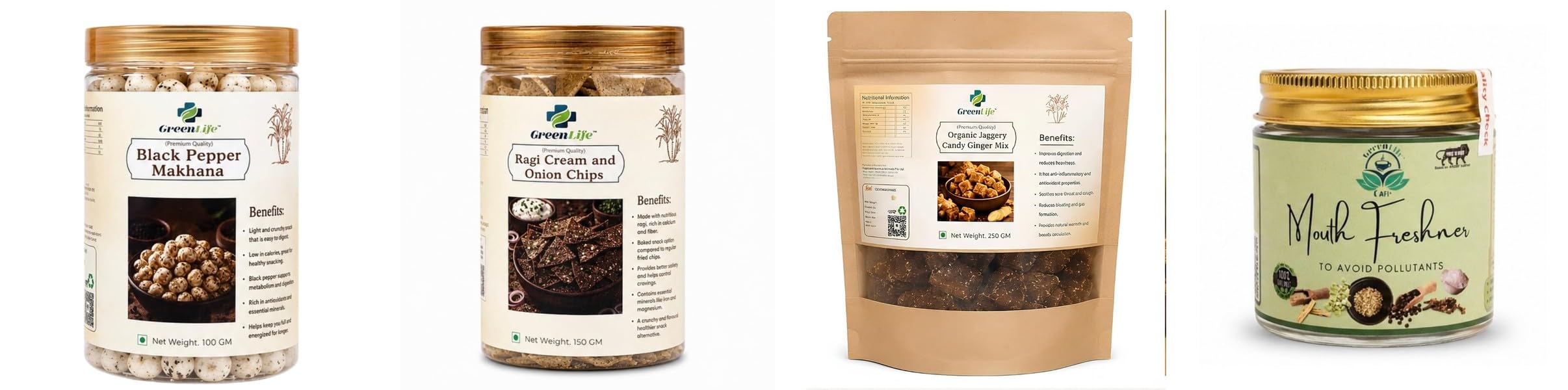 Black Pepper Makhana | Roasted Fox Nuts | 100gRagi Cream & Onion Chips | Baked Ragi | 150gOrganic Plain Jaggery Candy 500g | Natural Desi Gur | Chemical Free Trad-image-7