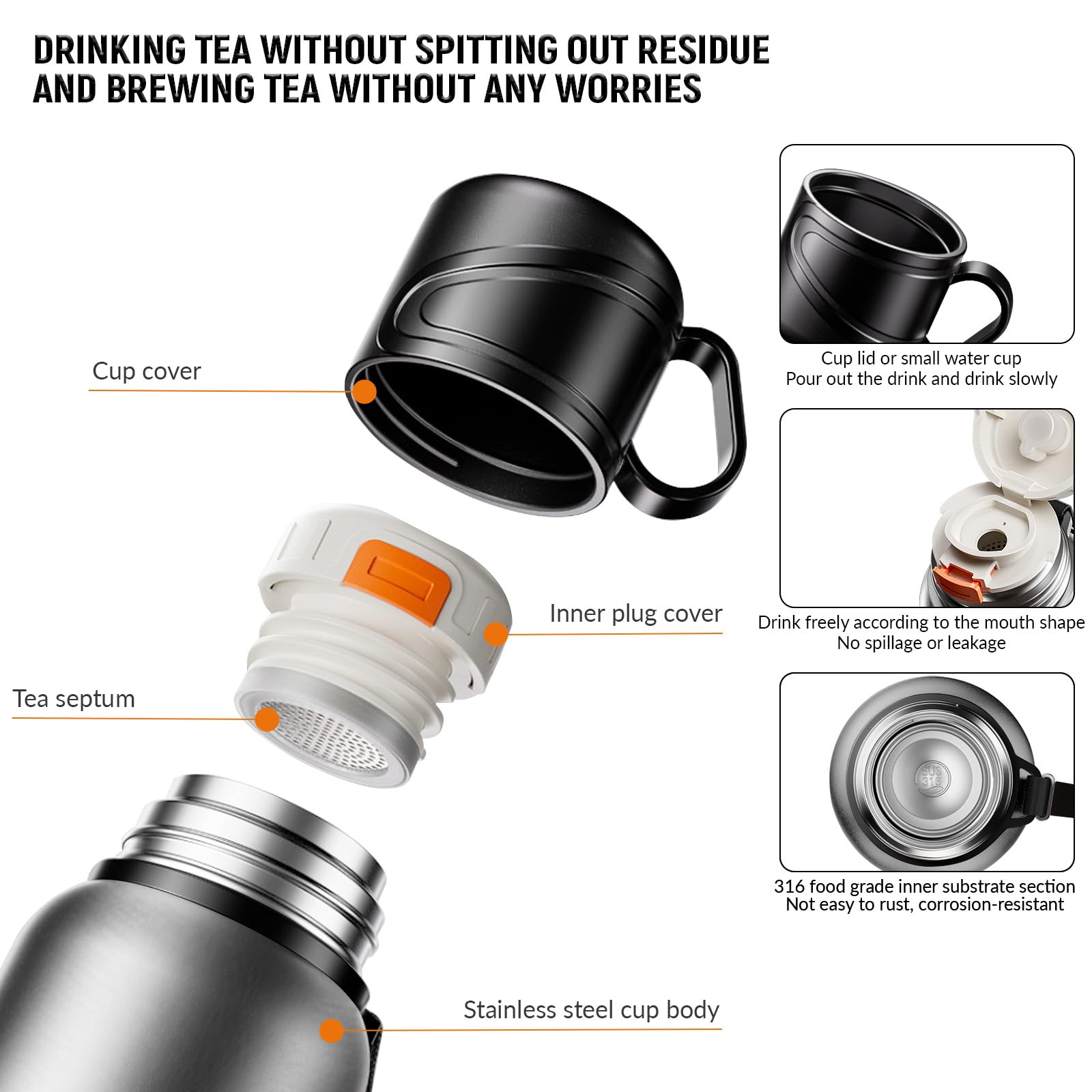 Borraccia termica calda e fredda con display a LED della temperatura: le bottiglie d'acqua in acciaio inossidabile includono filtro da tè e coperchio per caffè e tè