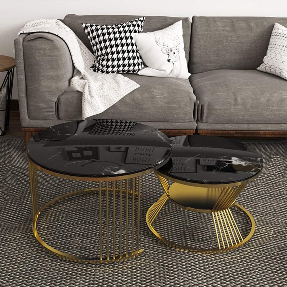 Side Table/End Table,End Table Set of 2 Round Nesting Table Marble Coffee Table with Metal Frame for Living Room Bedroom Studio Office