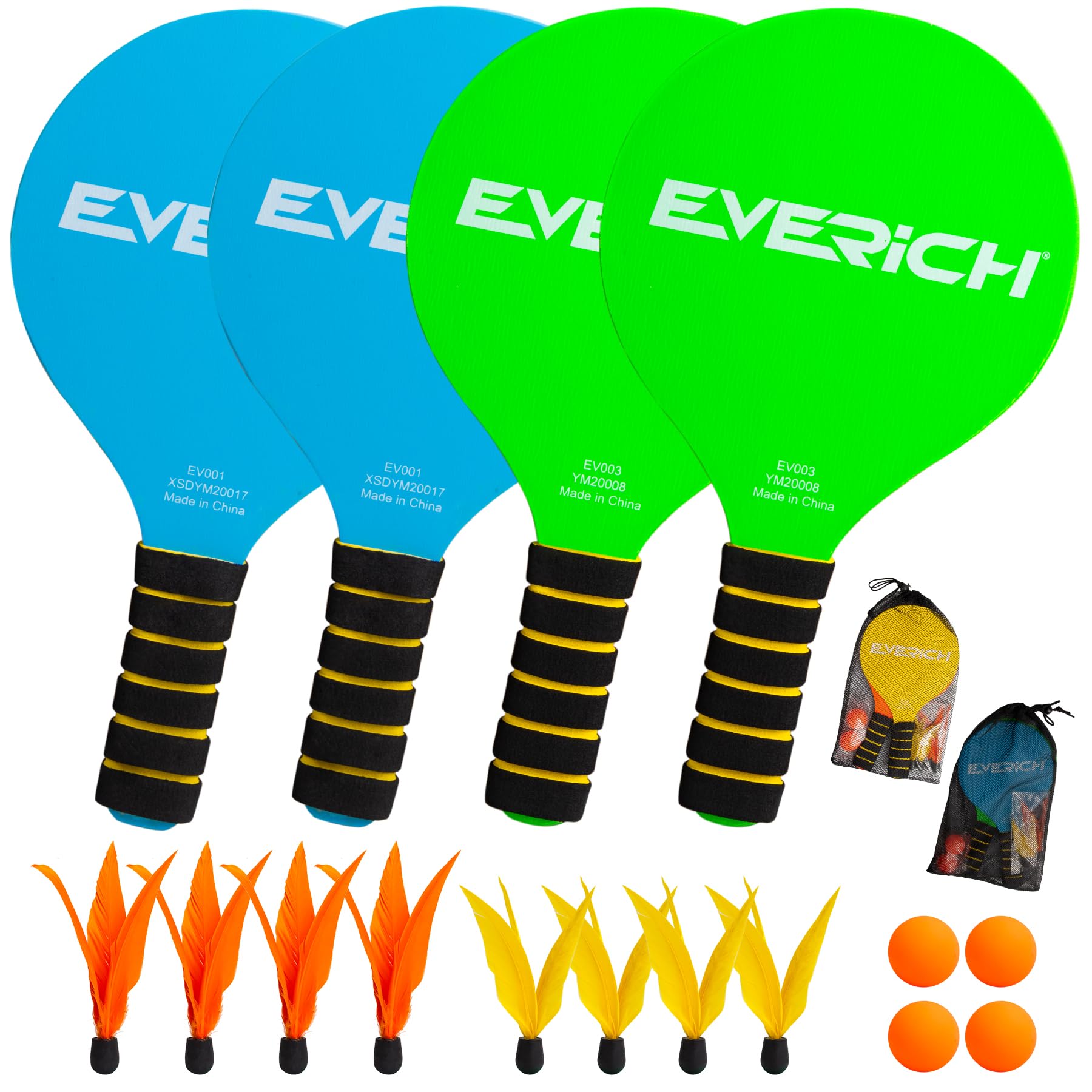 U&C Planet Beachball Set Paddle Ball Game Wooden Beach Bat Set Racket Game for Children&Family 4 Paddles 4 Balls, and 8 Birdies Toys for Garden Beach Party