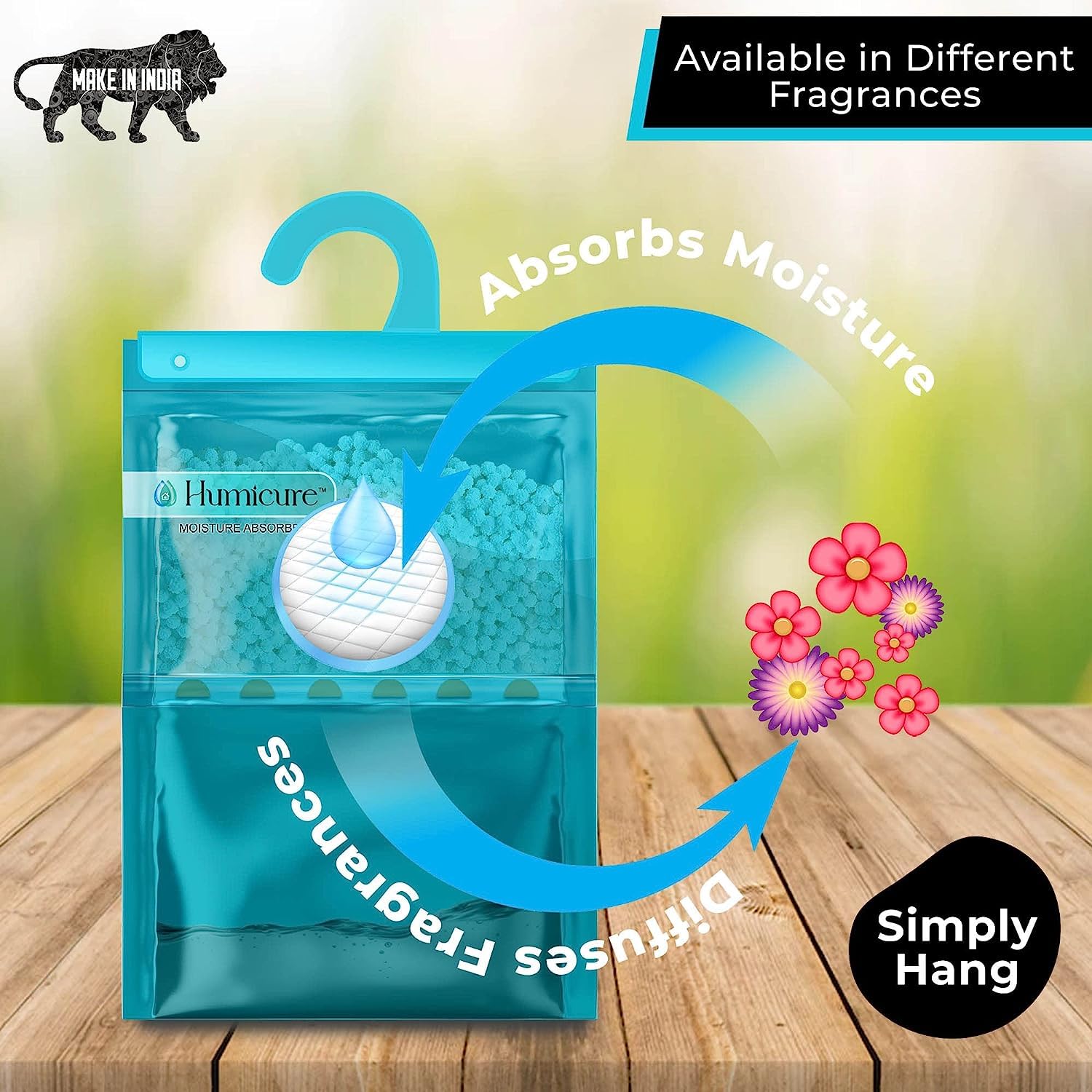 Humicure Pack of 3 Moisture Absorber Bags and 75gm Activated Charcoal Air Purifier Bag Combo Pack for Wardrobe, Bathroom, Kitchen, Car, Shoe Rack 3