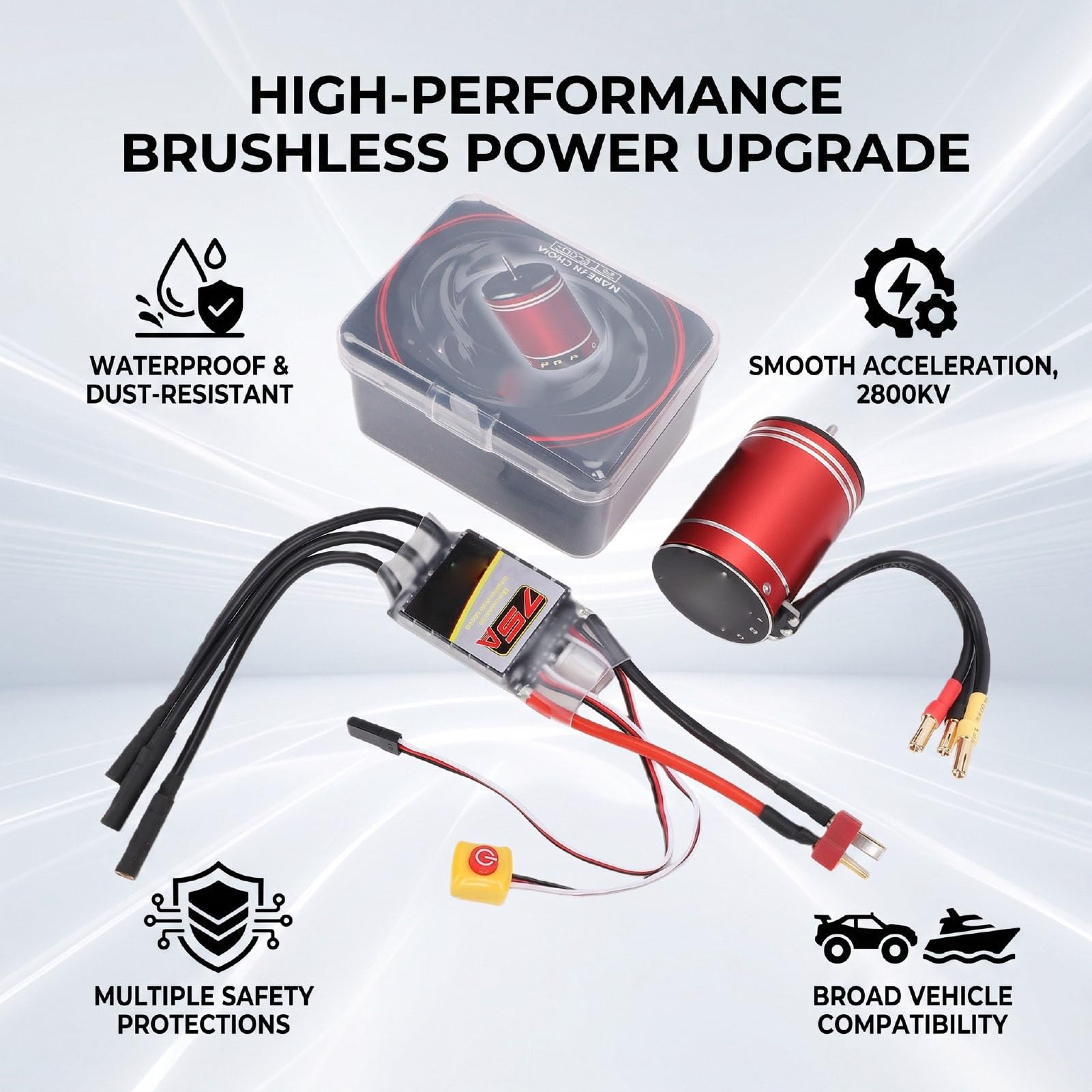 Generic Zestaw Bezszczotkowy Silnika 2800KV RC ESC Combo Wodoodporny 75A ESC do Niestandardowych Ciężarówek i łodzi RC w Skali 1/10