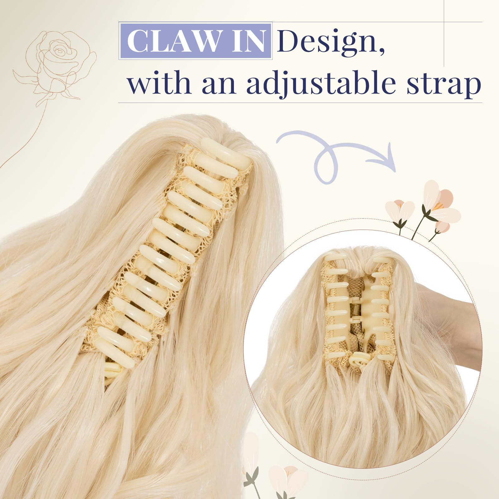 TESS Claw On Ponytail Extension Matte Material 14 Inch/37cm Curly Wavy Clip In Pony tail Synthetic Hairpiece - Image 4