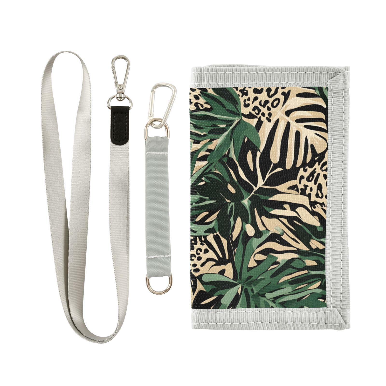 zyrtty Kids Wallets for Boys Girls Ages 4-18 Trifold, Leopard Print Tropical Leaves Wallet with Zippered Coin Pocket and Card Holders, Novelty Wallet for Childrens Birthday Gifts