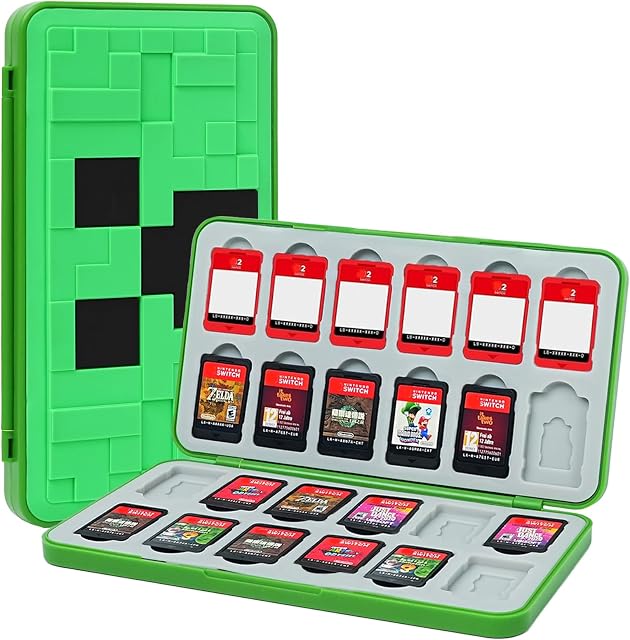 TIKOdirect Game Card Case for Switch 2 / Switch / SD Cards, Storage 24 Game Cards Portable Holder Pretty Cute Hard Shell with Magenic Closure, Green