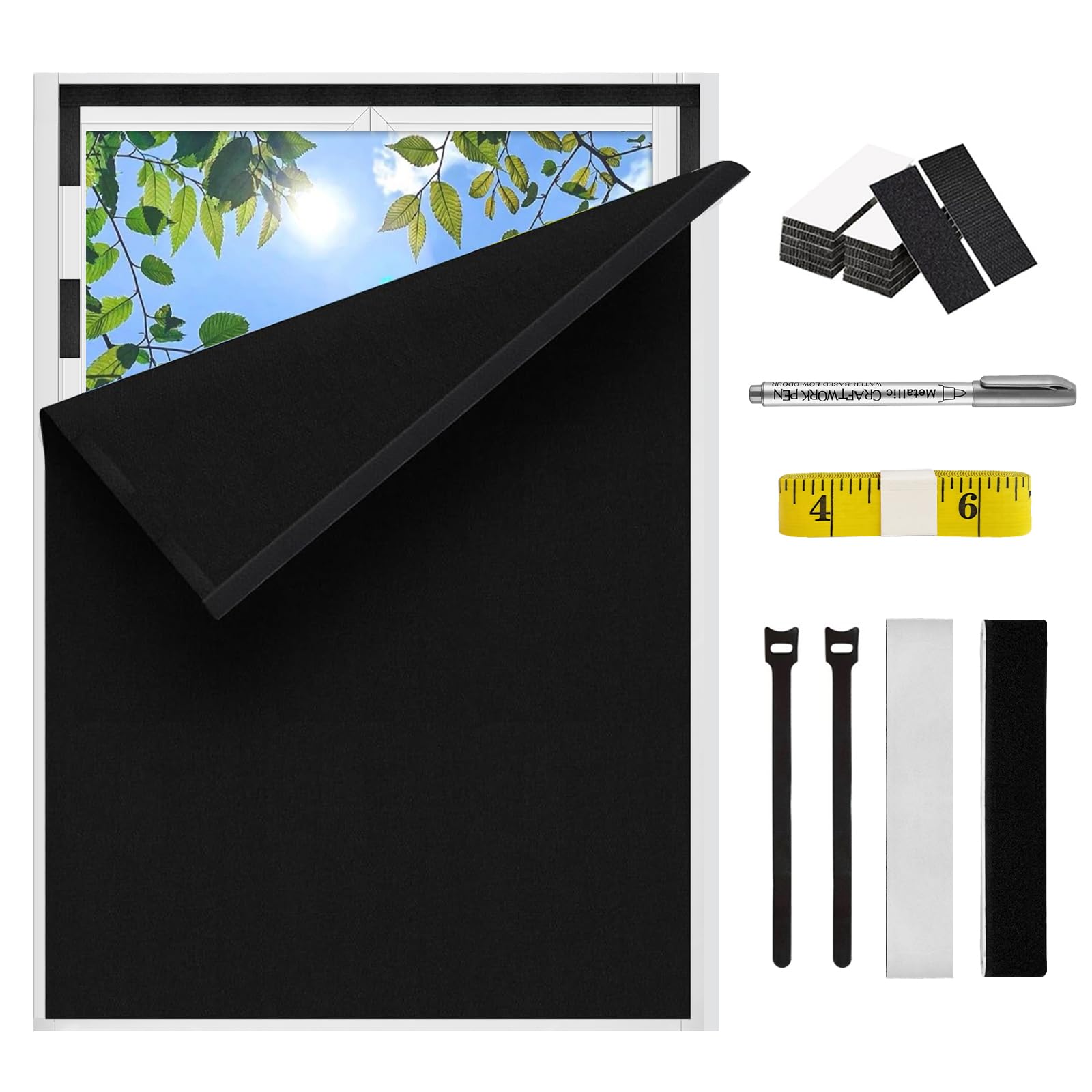 AMFUN 100x150CM 100% Blackout Blinds Curtain, Cutting any Size Shape, No Drill Stick On BlackOut Blinds, Measuring Tape for Bedroom, Travel, Skylight (Black)