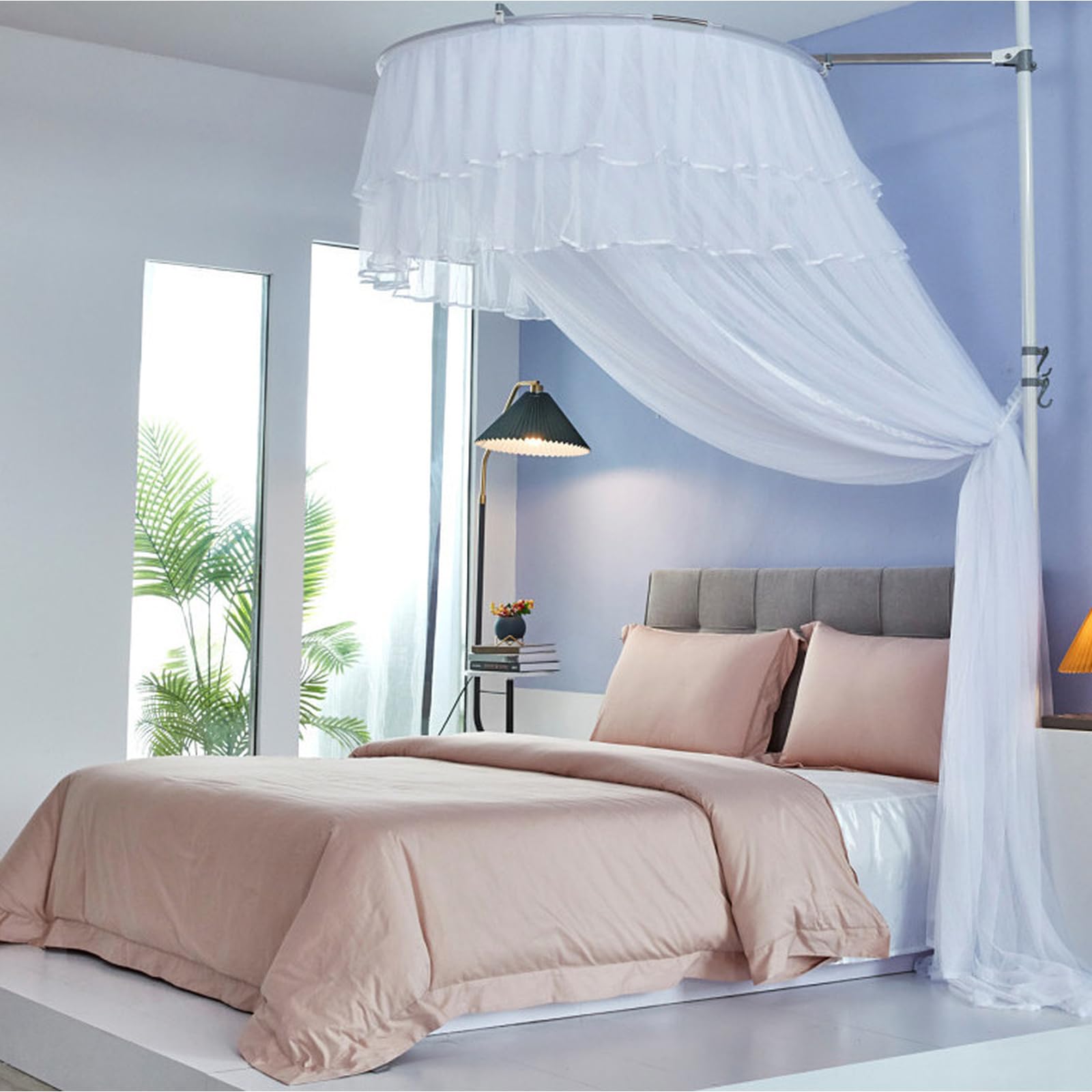 MESCXTY Luxurious Bed Canopy for Girls & Adult, Princess Curtains Sheer Mesh, Round Dome Mosquito Netting Bedroom Decor, White