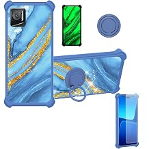 Aroepurt Case Compatible for Crosscall Stellar M6E Phone Case Cover [with Tempered Glass Screen Protector][Hard PC + Soft Silicone][Ring Support] [Gold Glitter+Luminous] JSL-LDL