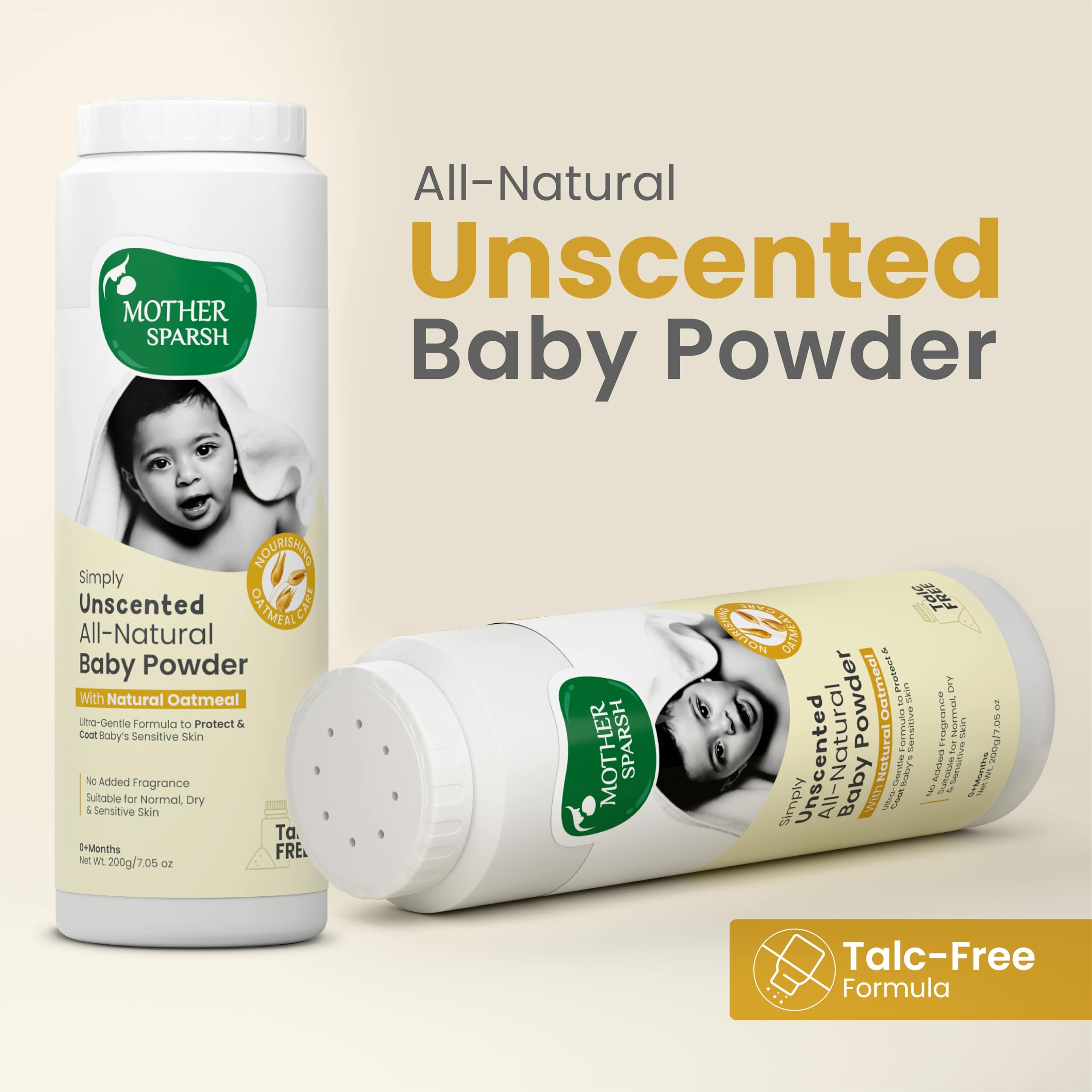 Mother Sparsh Simply Unscented All Natural Baby Powder- 200g | Ultra Gentle Formula with Natural Oatmeal | Talc Free Baby Dusting Powder For Sensitive, Dry & Normal Skin - Image 2 thumbnail