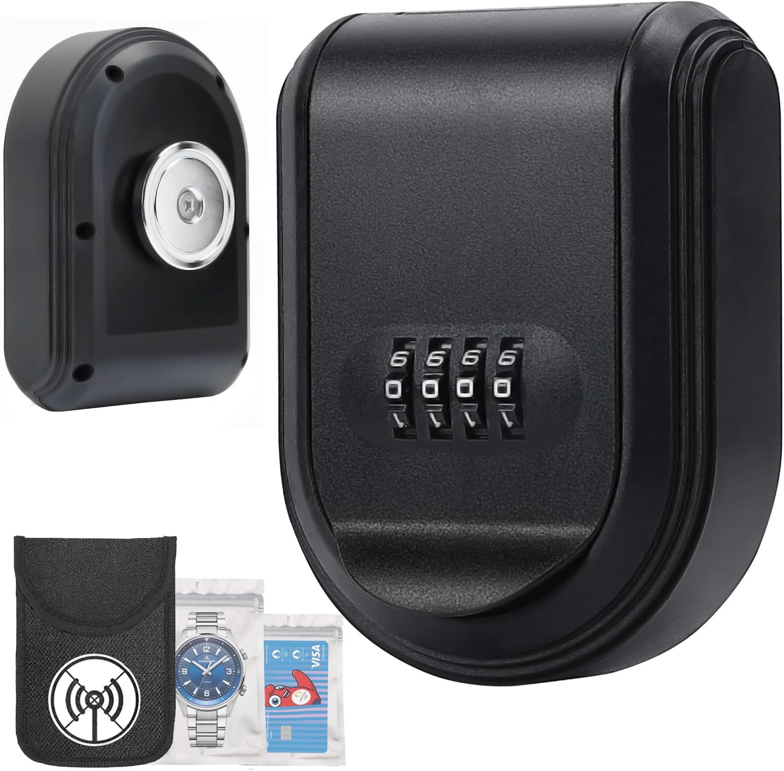 Magnetic Key Holder Box Hide A Key Under Car with Combination Lock with Strong Magnet for Storage Key Indoors, Outdoors Outside