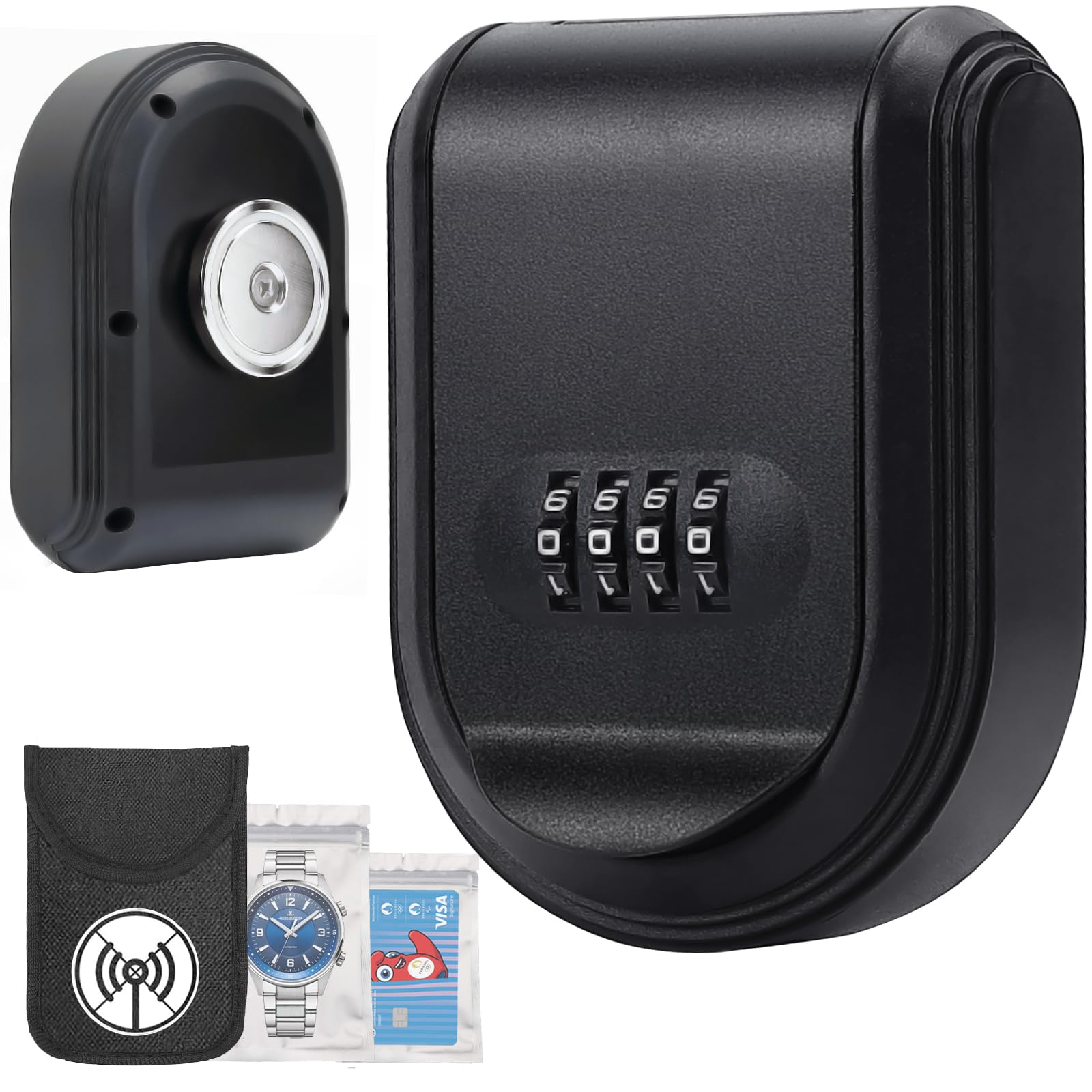 Magnetic Key Holder Box Hide A Key Under Car with Combination Lock with Strong Magnet for Storage Key Indoors, Outdoors Outside