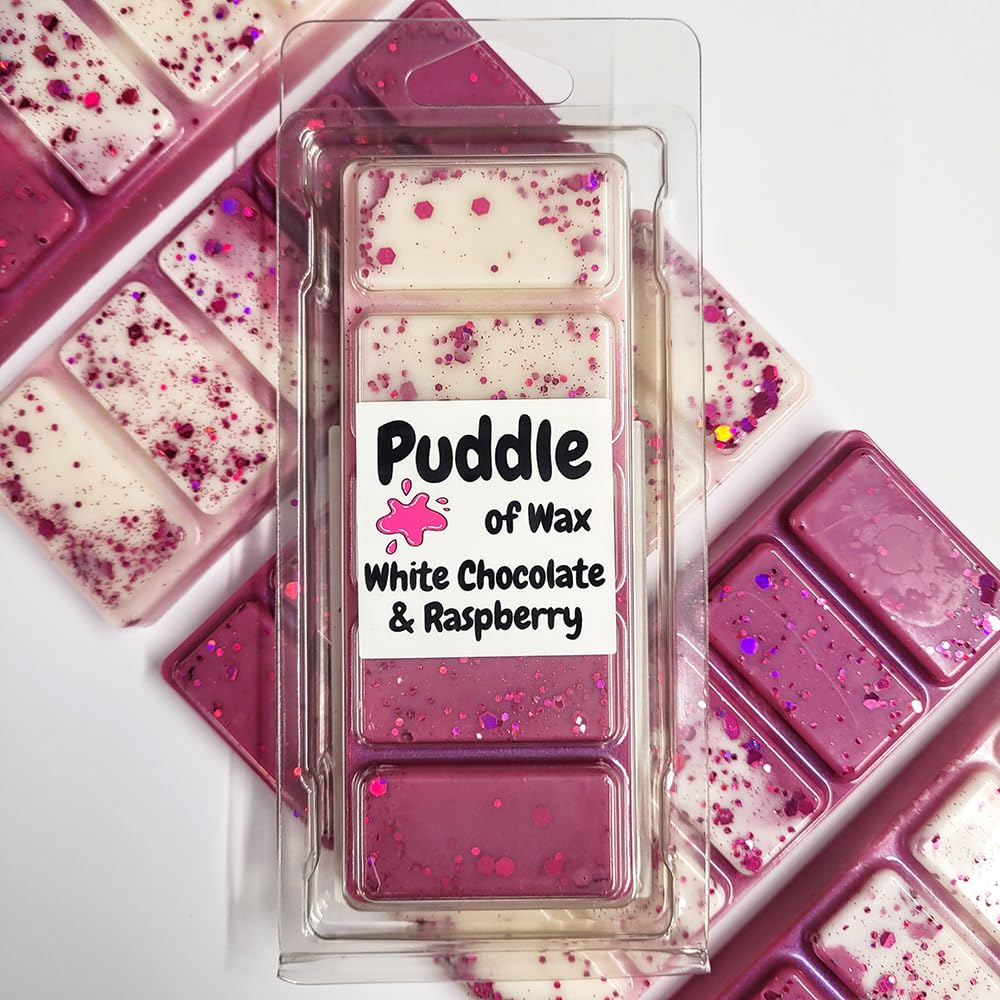 Puddle of Wax - White Chocolate & Raspberry Soy Wax Melt Snap Bar - 50g - Sweet Scent - Vegan Friendly - Made in the UK