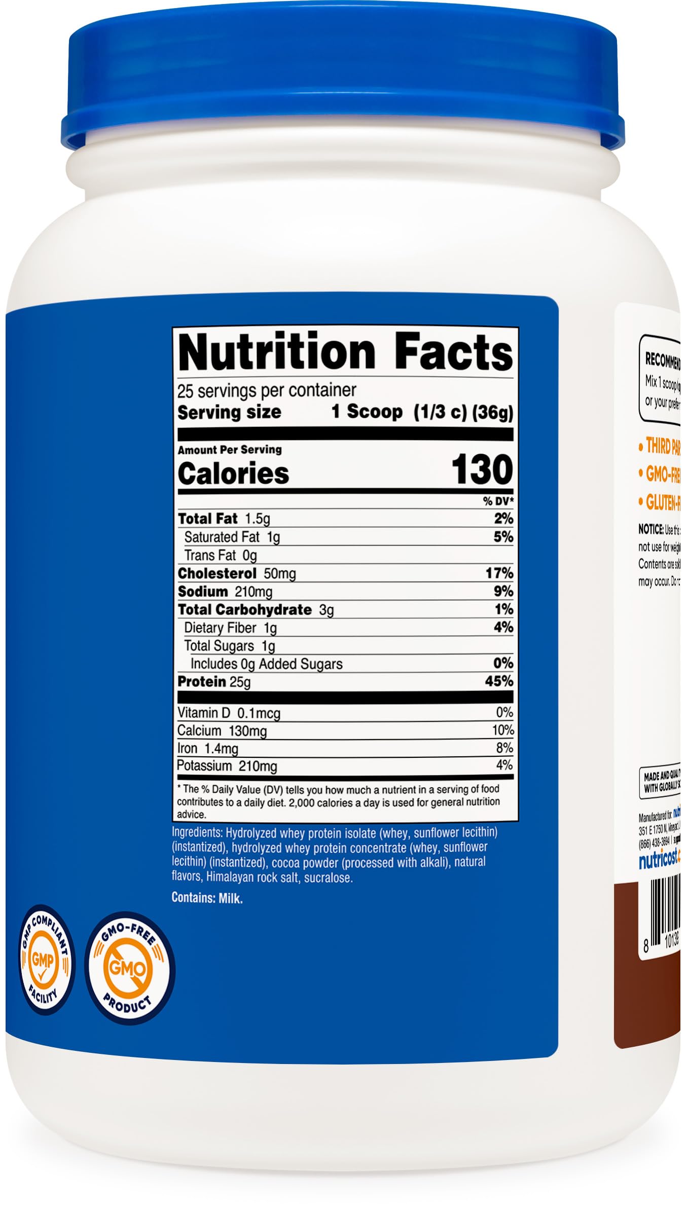 Nutricost Hydrolyzed Whey Protein Powder (Chocolate) 2 LBS - Whey Protein Hydrolysate, 25g of Protein, GMO-Free, Gluten-Free