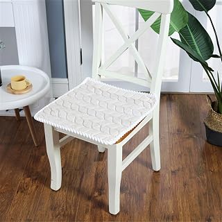 Cojín para Silla Jacquard Cojín de Asiento con Cintas Suave Cálidos Lavable para Silla, Sofá, Comedor, Cocina, Oficina, Jardín, Blanco, 45 x 45 x 1 cm