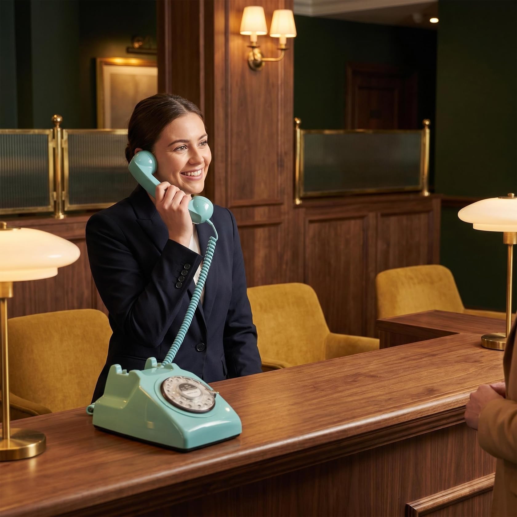 Retro Design przewodowy telefon stacjonarny, klasyczny vintage staromodny obrotowy cyferblat telefon stacjonarny dom biuro hotel wystrój, niebieski