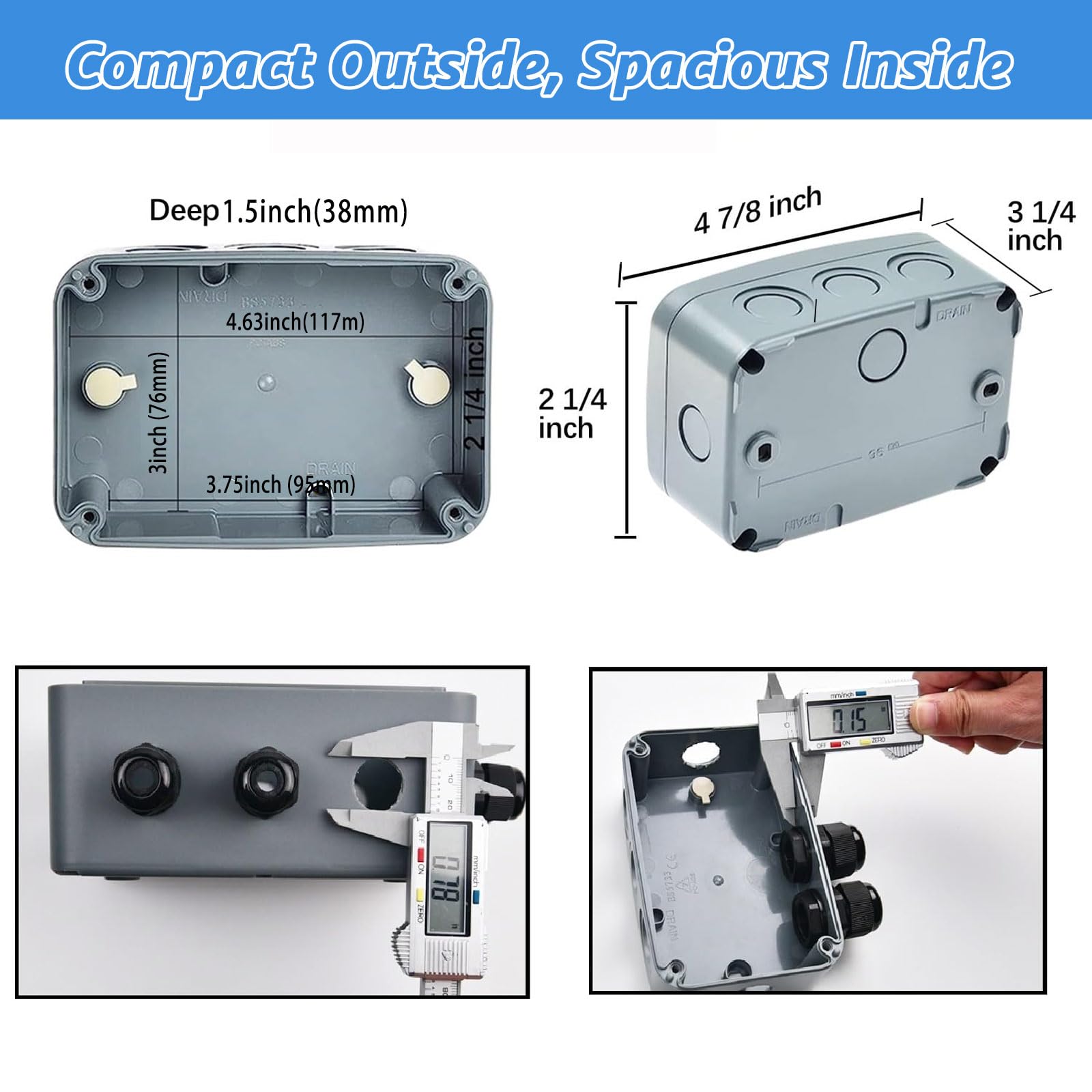 Outdoor Junction Box, IP66 Waterproof Electrical Project ABS Plastic Boxes — Amazon image 6