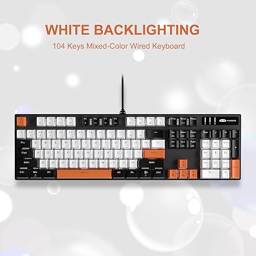 Miniatura 3 de MageGee Teclado mecánico para juegos, 104 teclas, teclados retroiluminados blancos con interruptores amarillos, teclado mecánico de computadora con