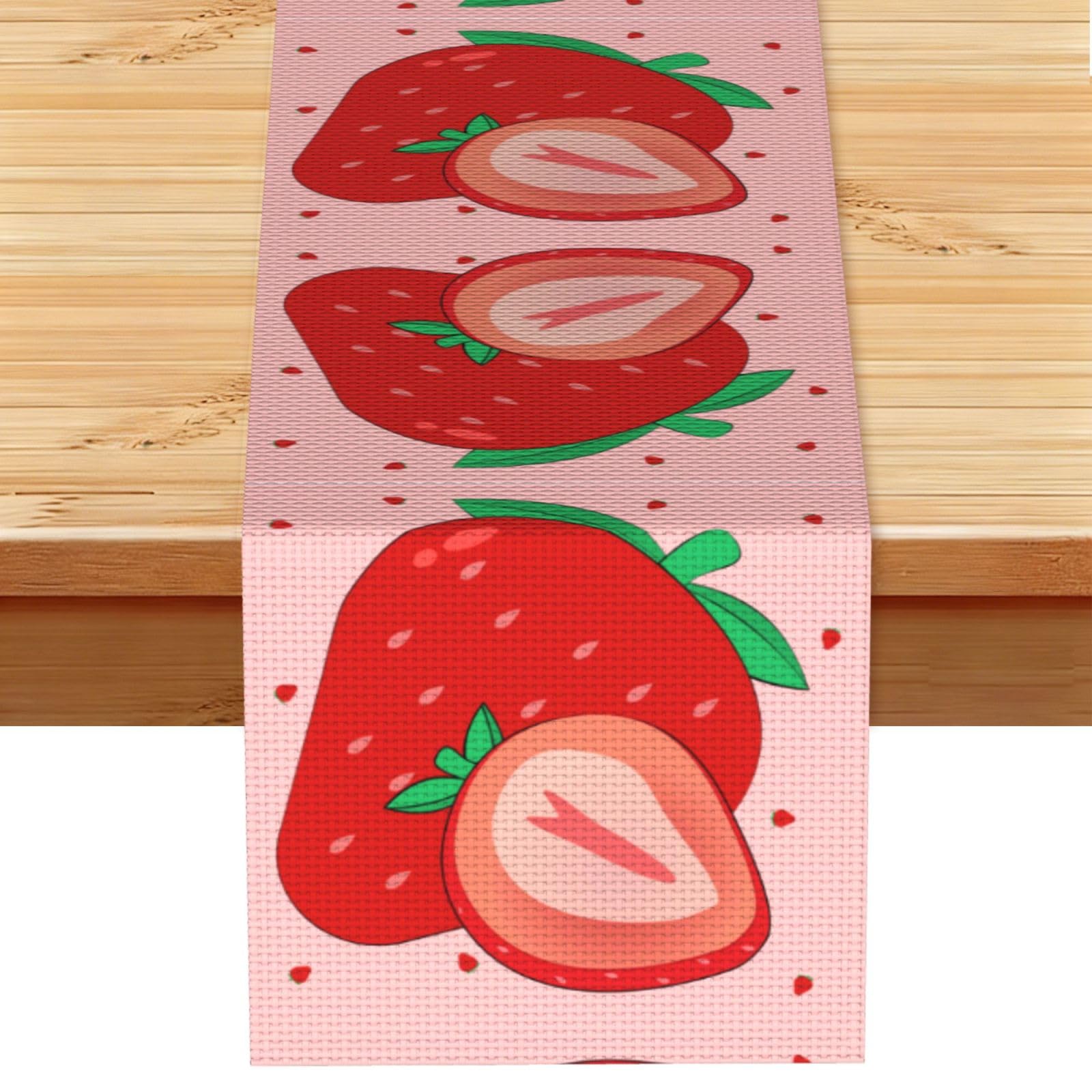cartoon strawberry Linen Feel Table Runner Wedding Party Home Decoration