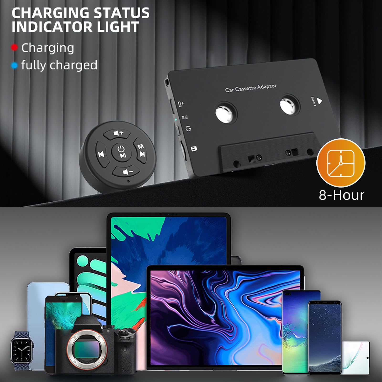 VBESTLIFE Ricevitore di Cassette Audio Bluetooth 5.1 per Auto, Lettore di Cassette Bluetooth, Adattatore Aux per Wireless con Chiamata in Vivavoce
