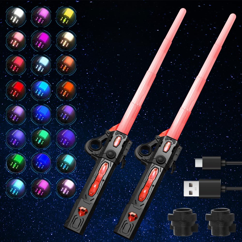 Espada Laser, 2 Piezas Espada Láser Recargable, 2 en 1 Espada Laser Niños, Sable de Luz, Espada de Luz, 24 Colores Espada Láser para Adultos Adolescentes