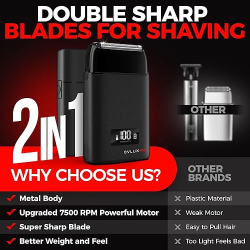 Miniatura 6 de Afeitadora de lámina de metal con tres cuchillas para hombres doble lámina con recortadora - Afeitadoras faciales de barbero ideales para cabezas