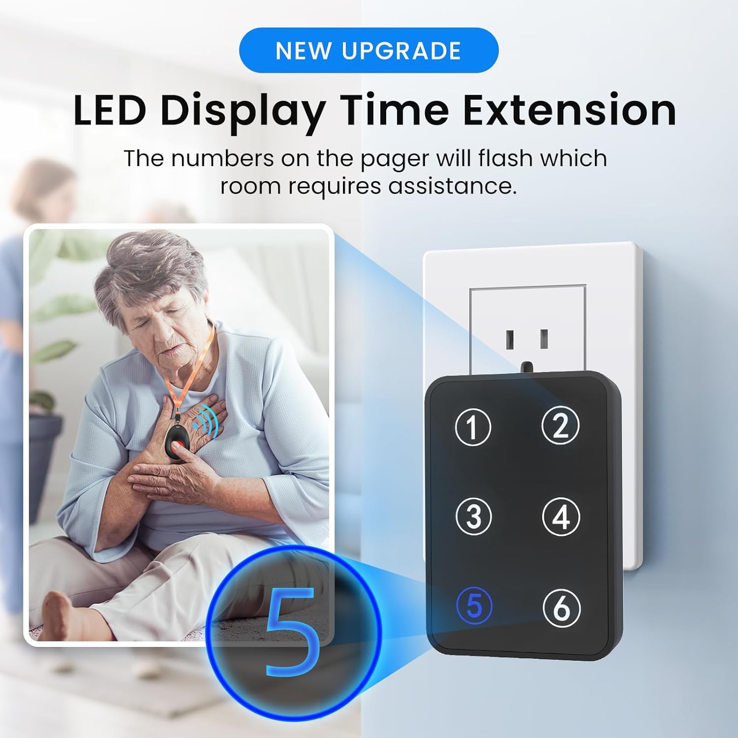 CallToU Wireless Call Button Caregiver Pager Nurse Call System for Elderly/Patients at Home/Hospital with Voice Announcements and LED Number Display (6 Waterproof Call Button & 1 Receiver) - Image 5