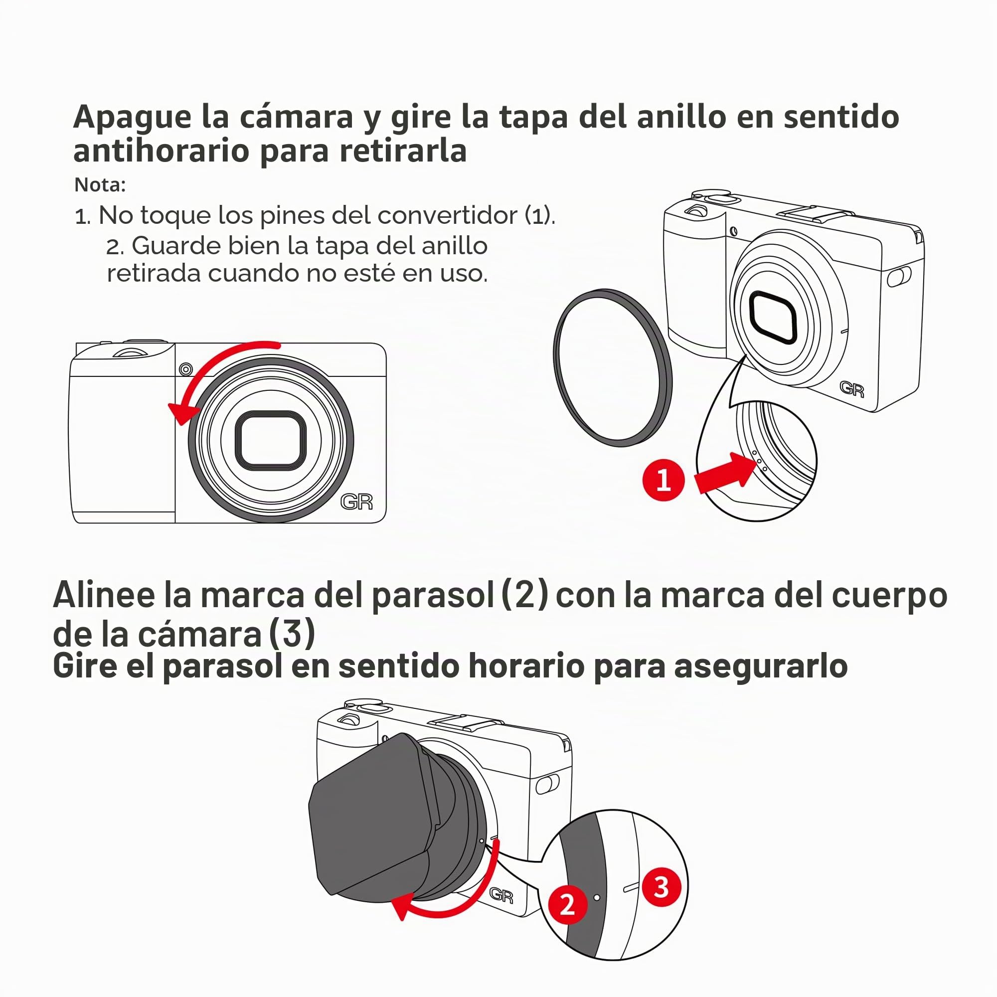 JJC Parasol de Metal para Lente de Cámara con Tapa de Capucha para Cámara Digital Ricoh GR III GR3, Reduce el Destello de la Lente, Evita el Reflejo, Protege la Lente