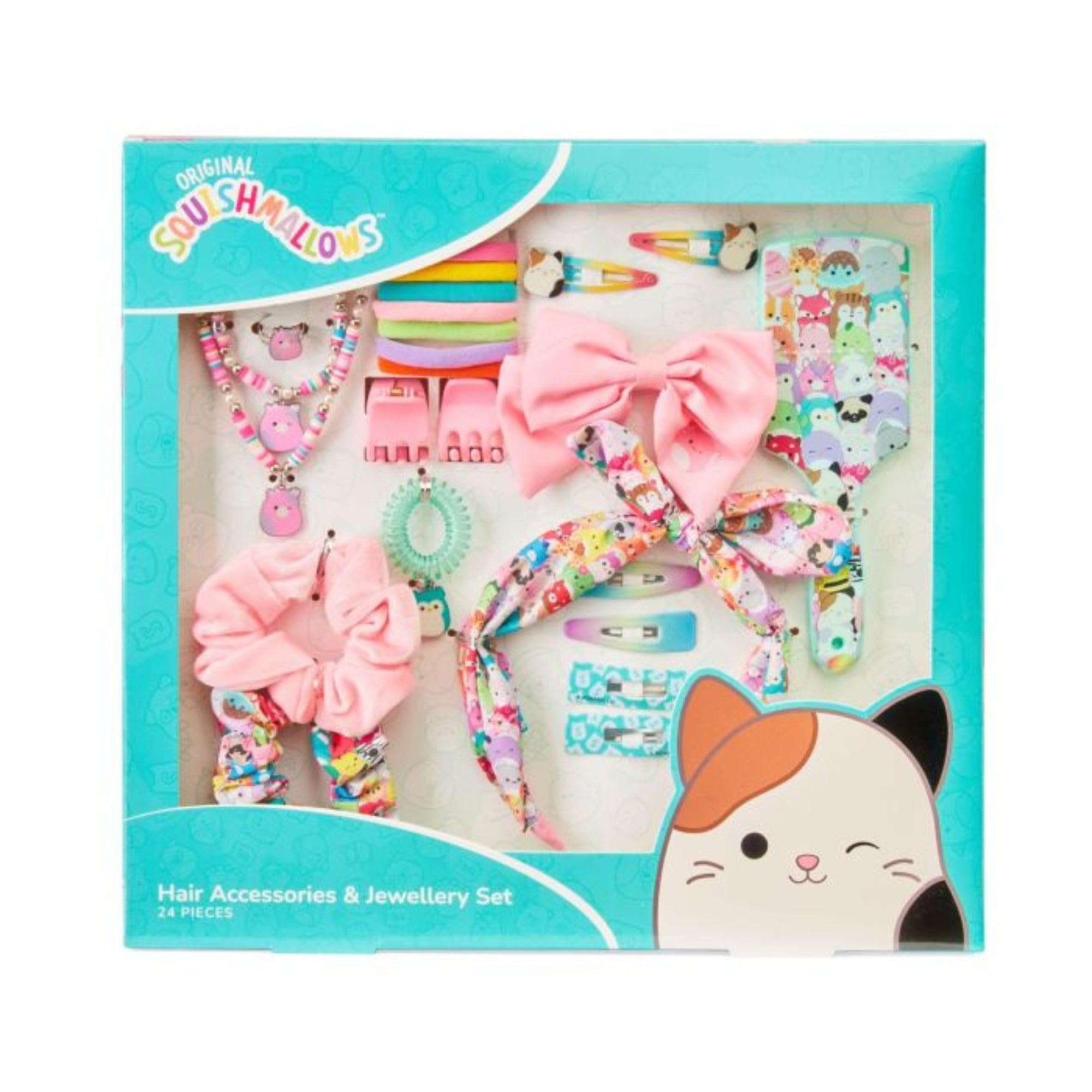 Squishmallows Hair Styling & Jewellery Set with 24 Hair Accessories for Girls 3-7 Years - Creative Kit Includes Clips, Headband & More - Play Set for Children - Fun Fashion Beauty Gift Set, Birthday