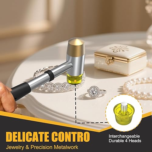 Miniatura 3 de Martillo multifuncional de nailon y latón, 4 puntas intercambiables, martillo de goma de nailon de doble cabeza de 0.984 in, adecuado para joyas,