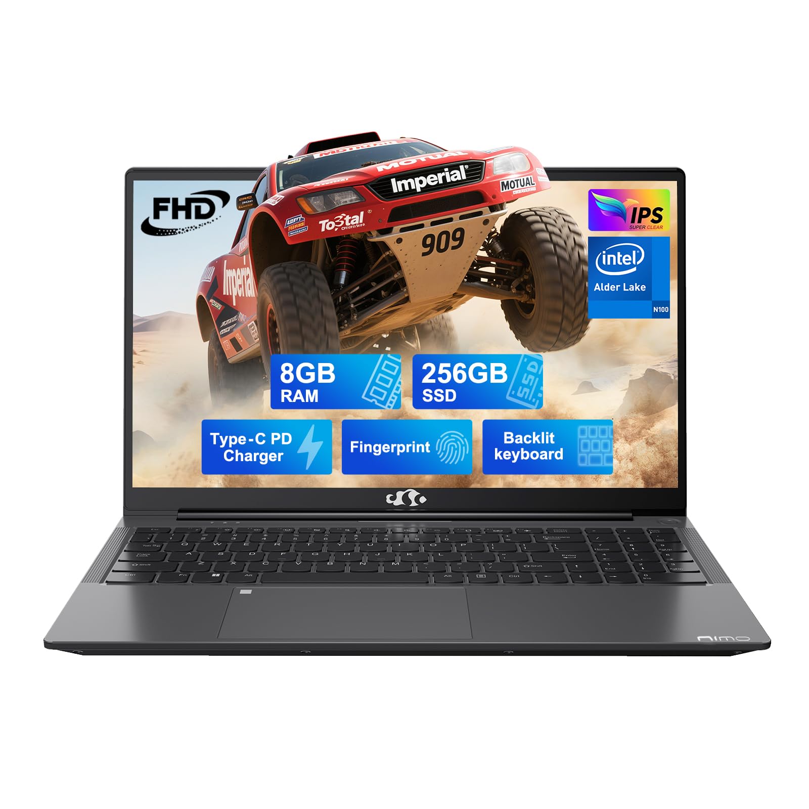 NIMO 15.6 IPS-FHD-Laptop, Intel Pentium 4 Cores N100 8GB RAM 256GB SSD Backlit Keyboard Fingerprint (Beat to i3-1115G4 Up to 3.4GHz) Computer for Student-Home WiFi 6 BT5.2 Win 11