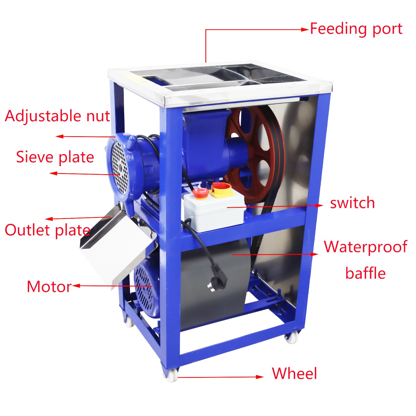 INTSUPERMAI Meat Grinder Crusher Bone Machine Commercial Fish Chicken Bone Crusher Meat Grinder Feed Processor for Animal Feed 220V 200-230KG/H
