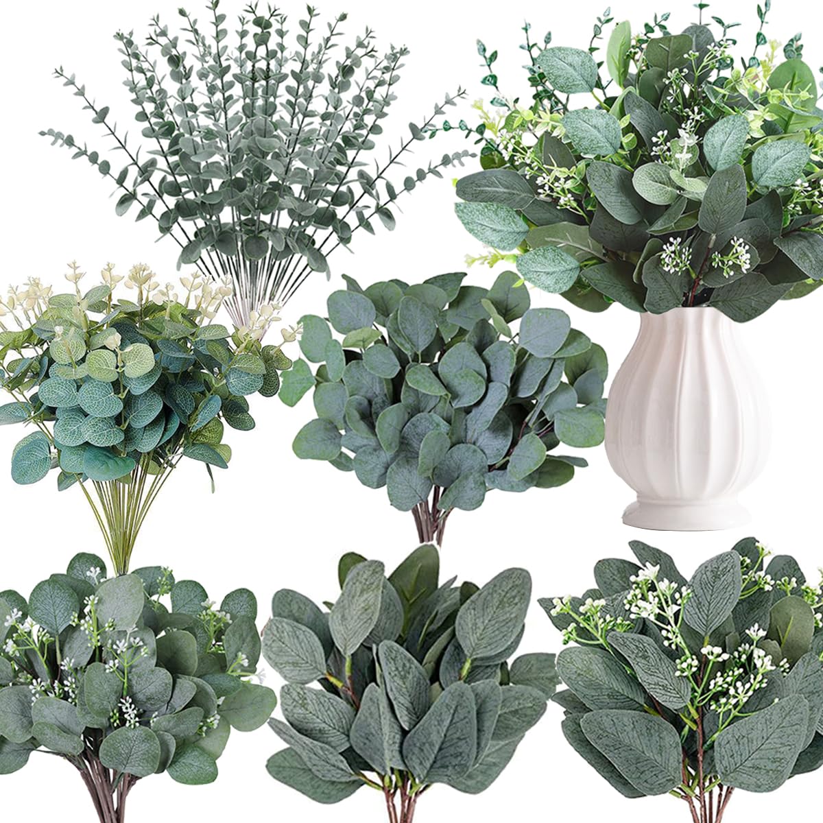 Mixed Eucalyptus Leaves Stems Bulk Artificial Silver Dollar Leaves Picks Dried Eucalyptus Bundle Faux Spray for Wedding Vase Bouquet Decor (120, Green) image 7