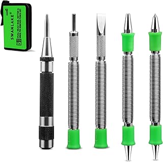 SWANLAKE 5-Piece Multitool Nail Setter Set, Heavy Duty Automatic Center Punch, Dual Head Nail Set, Dual Head Center Punch, Hammerless Cold Chisel, Hinge Pin Remover Punch