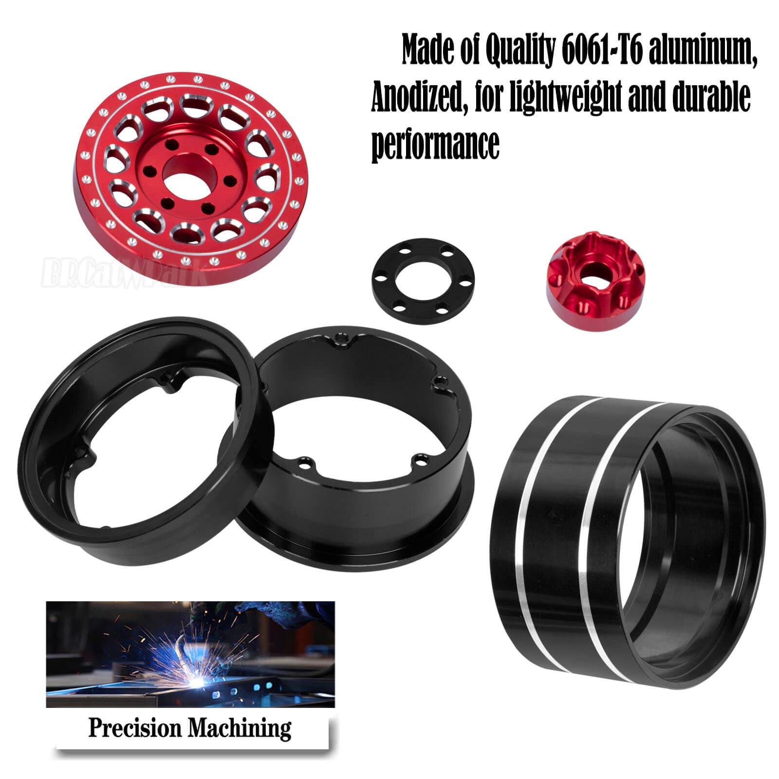 RC 2.2 Beadlock Roues réglables 4 jantes décalées pour voiture à chenilles Axial 1/10 SCX10 AMG 6x6 TRX4 Redcat Gen8 Redcat Everest Gen 7 Pro RC Crawler, rouge