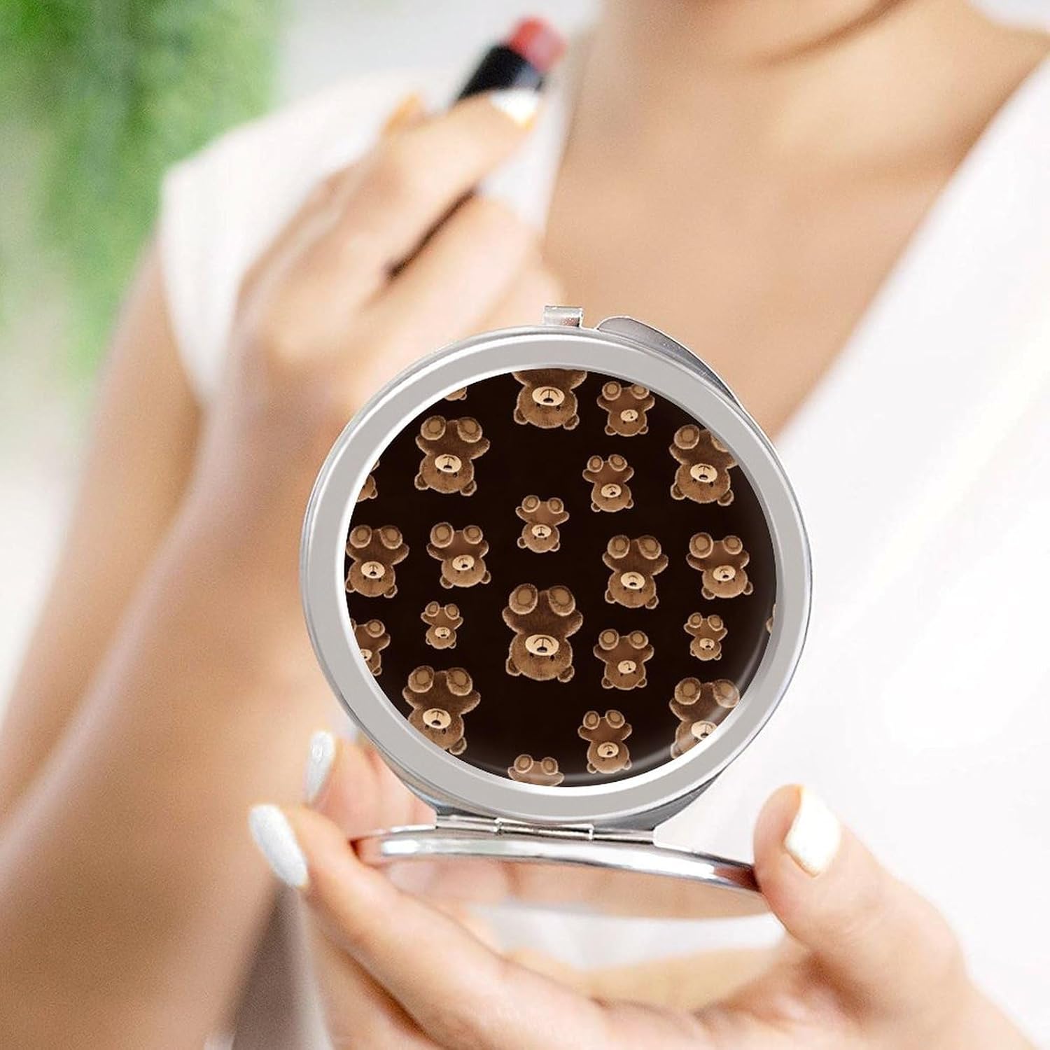 Teddy Bears Compact Travel Mirror Pocket Makeup 2 Sided Folding Handheld for Handbag Purse image 4
