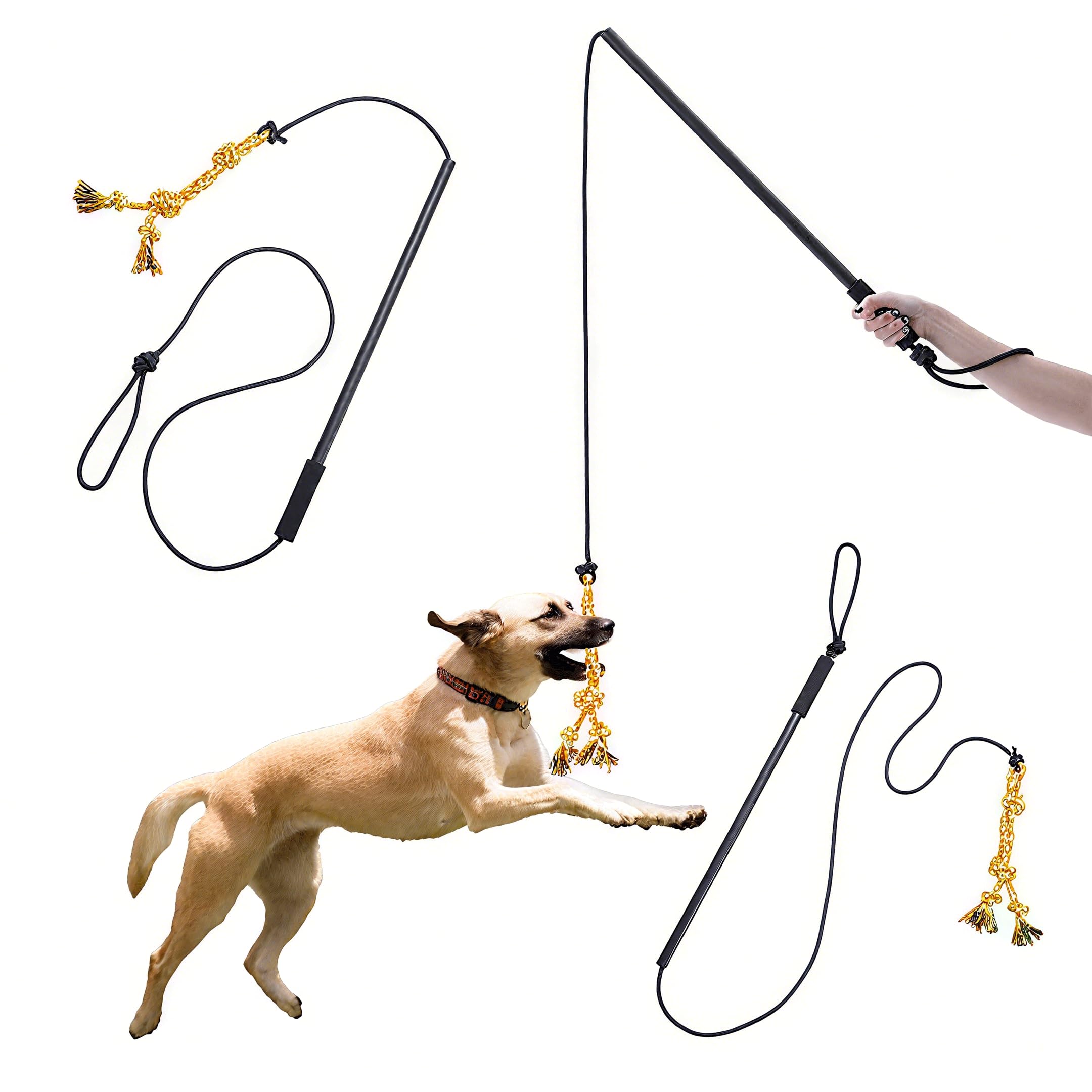Speedy Panther Flirt Pole for Dogs, Flirt Stick Outdoor Rope Toy Interactive Training Teaser Wand, Dog Chew Toys, Chase and Tug of War Toy for Small Medium Large Dogs