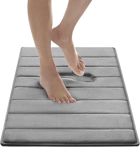 MICRODRY Tapete de baño enmarcado de espuma viscoelástica de secado rápido con base GripTex antideslizante 17 x 24 pulgadas color aguamarina