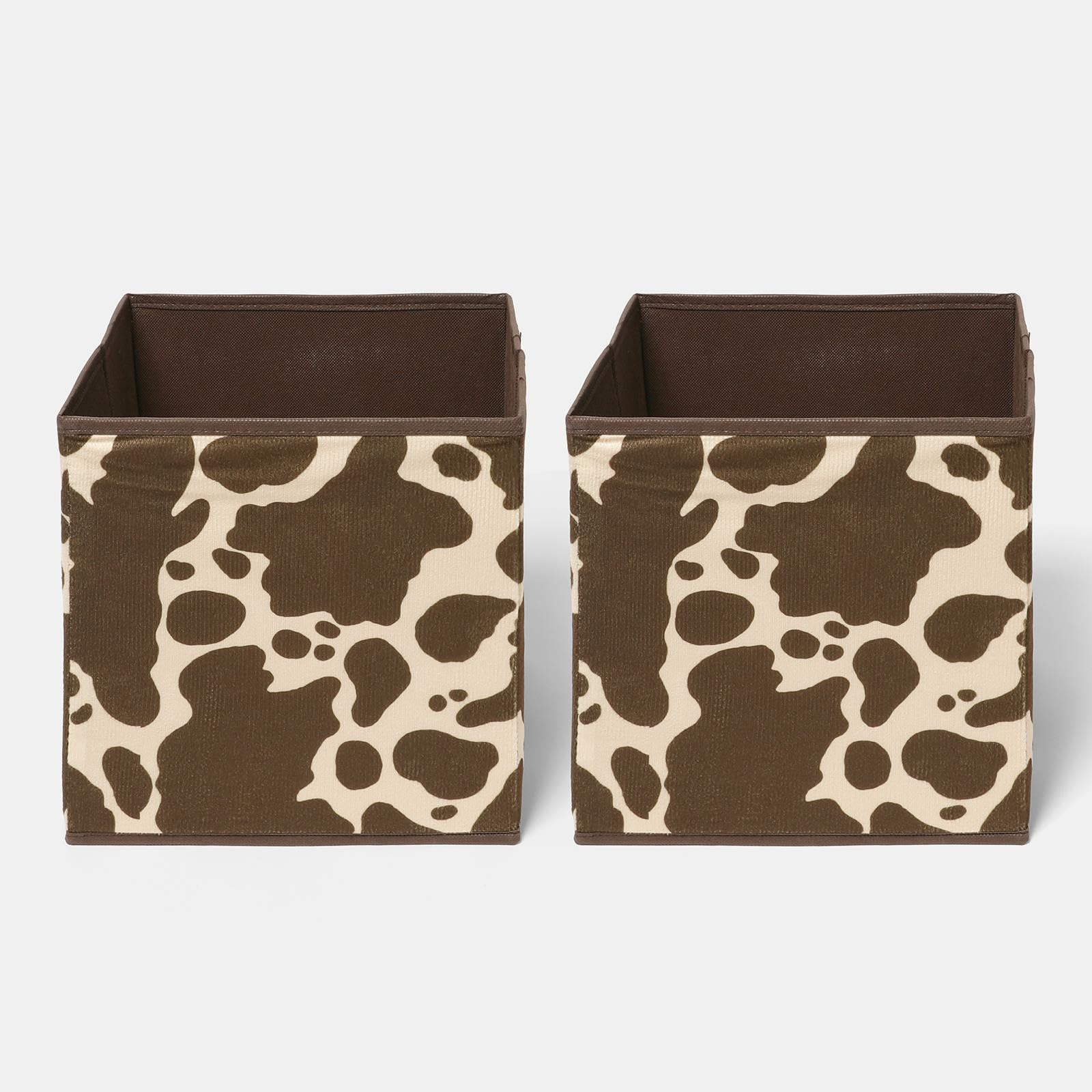 OHS Set of 2 Cow Print Storage Boxes Collapsible Cube Boxes, Brown/White โ image 1