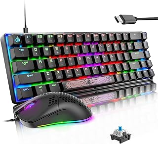 LexonElec KM614 65% Gaming Mechanical Keyboard Mouse Set Combo Kit Compact Type c tkl - Blue Switch Aesthetic with arrow keys - 12000 Honeycomb Light up Mouse PC Bundle Laptop Computer Mac PS4 Gamer