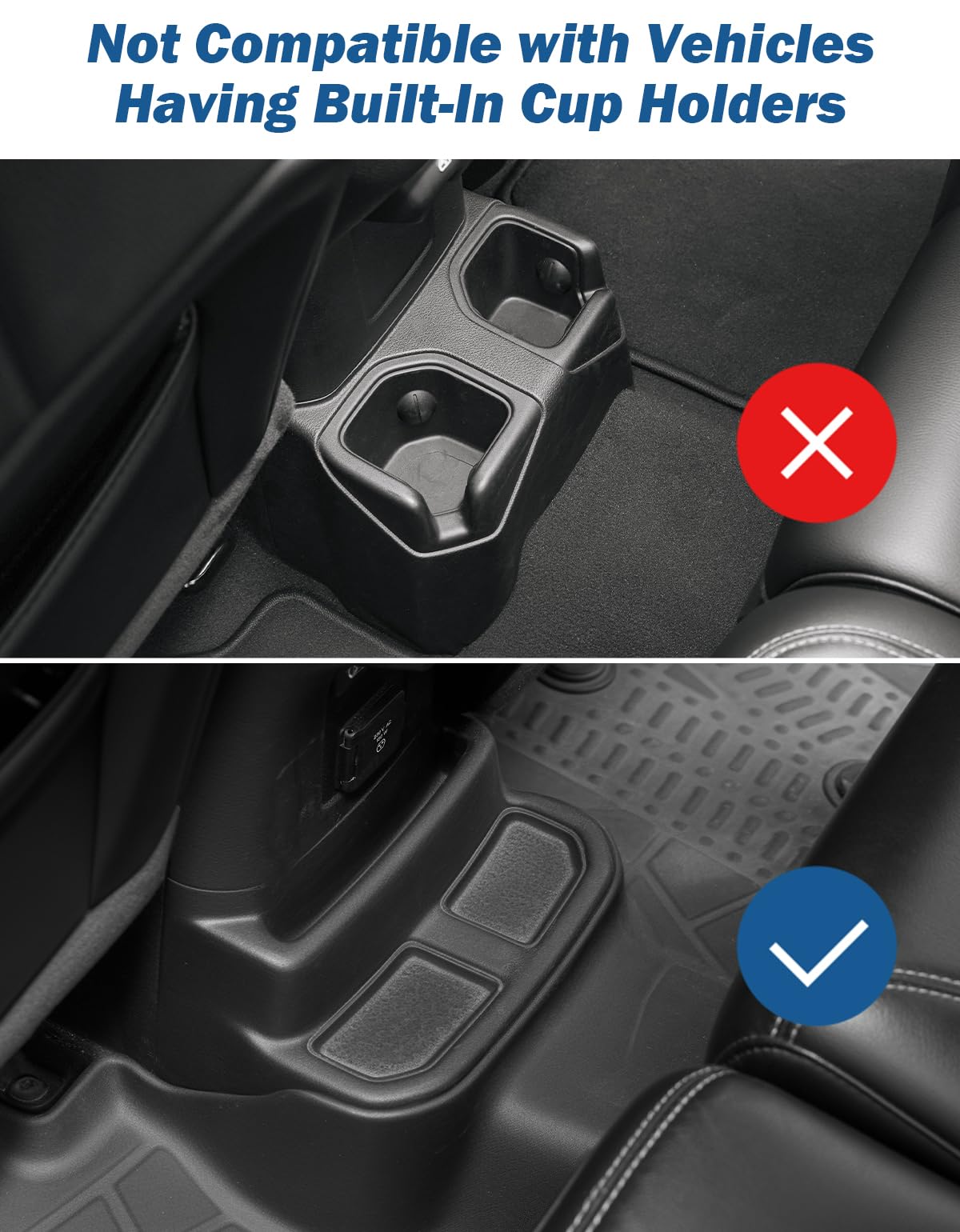 JOYTUTUS Backseat Cup Holder Storage Box Tray Organizer with Removable Trash Bin for Wrangler JL Gladiator JT, 2 Large Cup Holders Phone Storage, Floor Console Mounted Easy No-Drill Installation