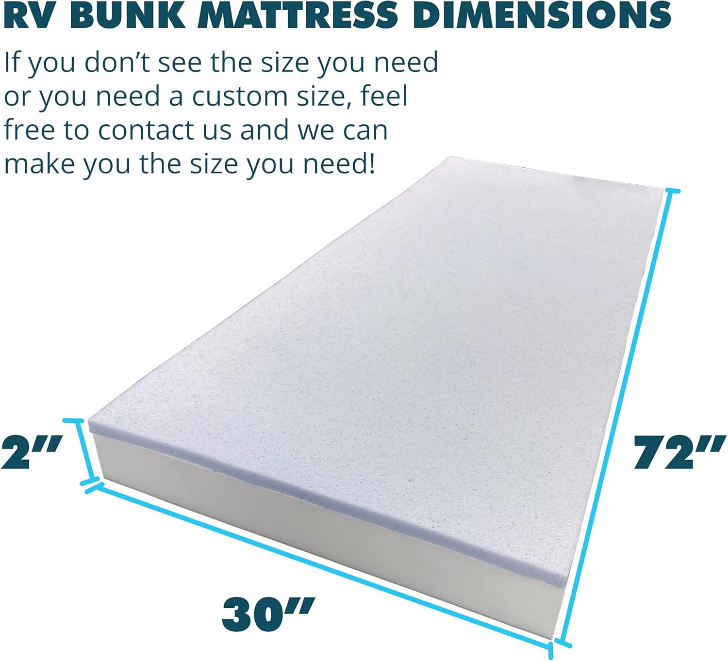 Foamma 2" x 30" x 72" Gel Memory Foam RV Bunk Mattress Replacement, Medium Firm, Pressure Relieving, Cooling Premium Comfort, USA Made, No Cover