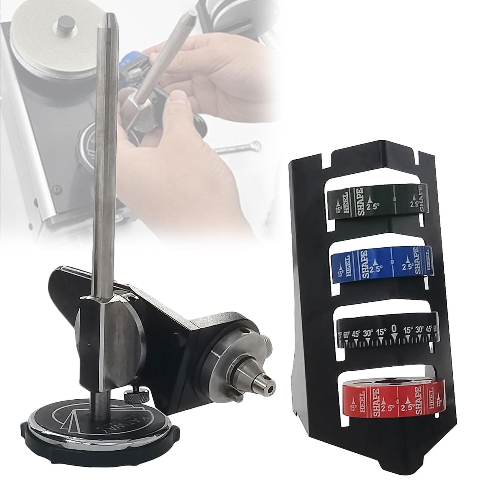 IUokLU Sharpening Angle Device, High-Precision Dual Angle Sharpener Angler for Jewelry Engraving Machine, with Angle Holder/4 Angle Rings, Jewelry Engraving Fixer, for Jewelry Tools Workbenches