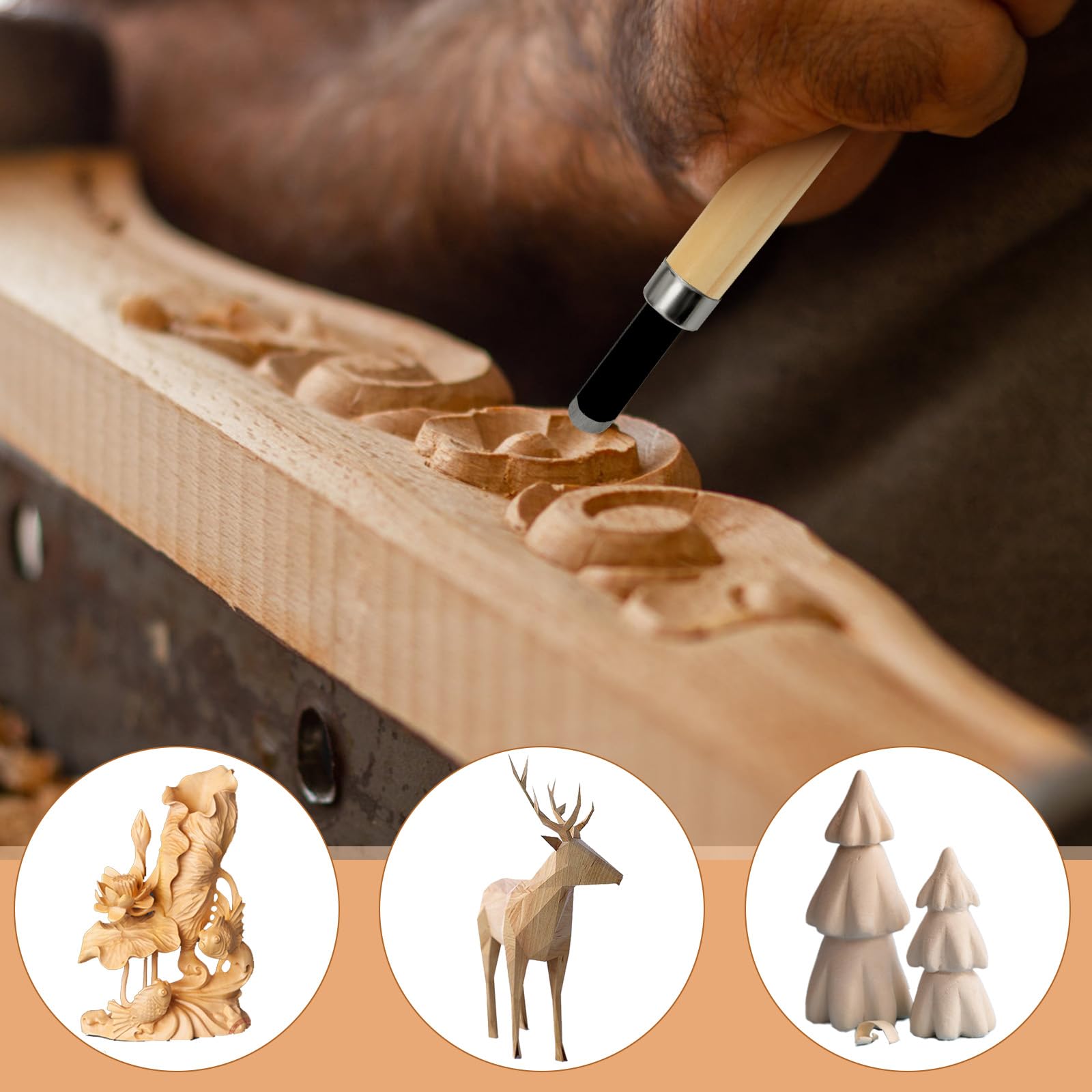 Dadabig 27 Piezas Juego de Herramientas de Tallado, 15 Cuchillos de Tallado en Madera, Herramientas para Tallar, con Guantes y Piedras de Afilar, Cuchillos para Tallar Madera con Mangos de Madera