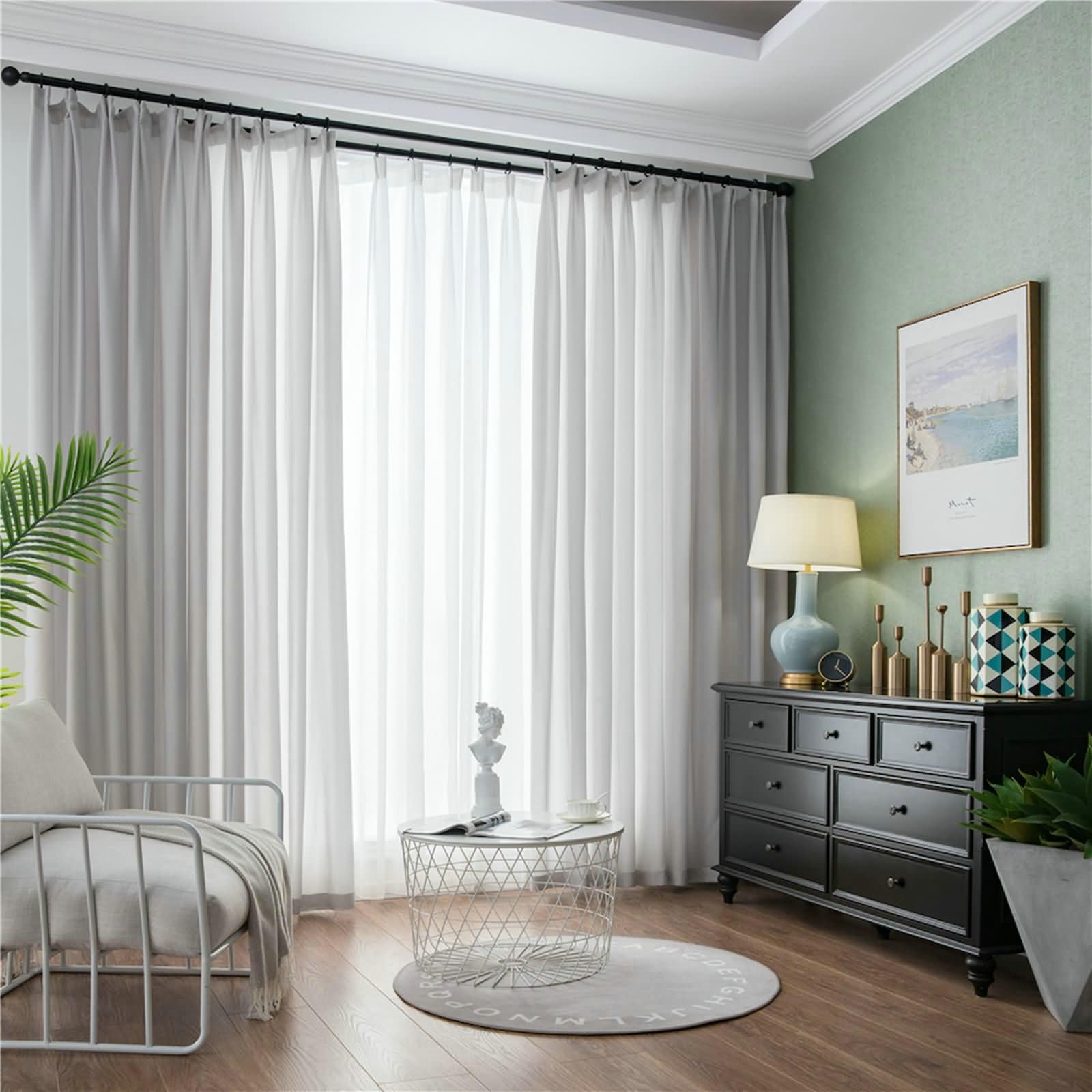 Tenda trasparente grigio chiaro, 160 cm di lunghezza, 2 pannelli, tinta unita, tende velate per soggiorno, camera da letto, ogni pannello 132 x 160 cm (larghezza x lunghezza)