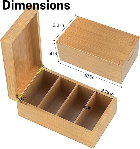 Miniatura 5 de Neando Bamboo Index Card Holder for 3x5 Cards – Wooden Organizer with Lid, 4 Compartments, 600-Card Capacity, Includes 20 Thick Index Cards & 200