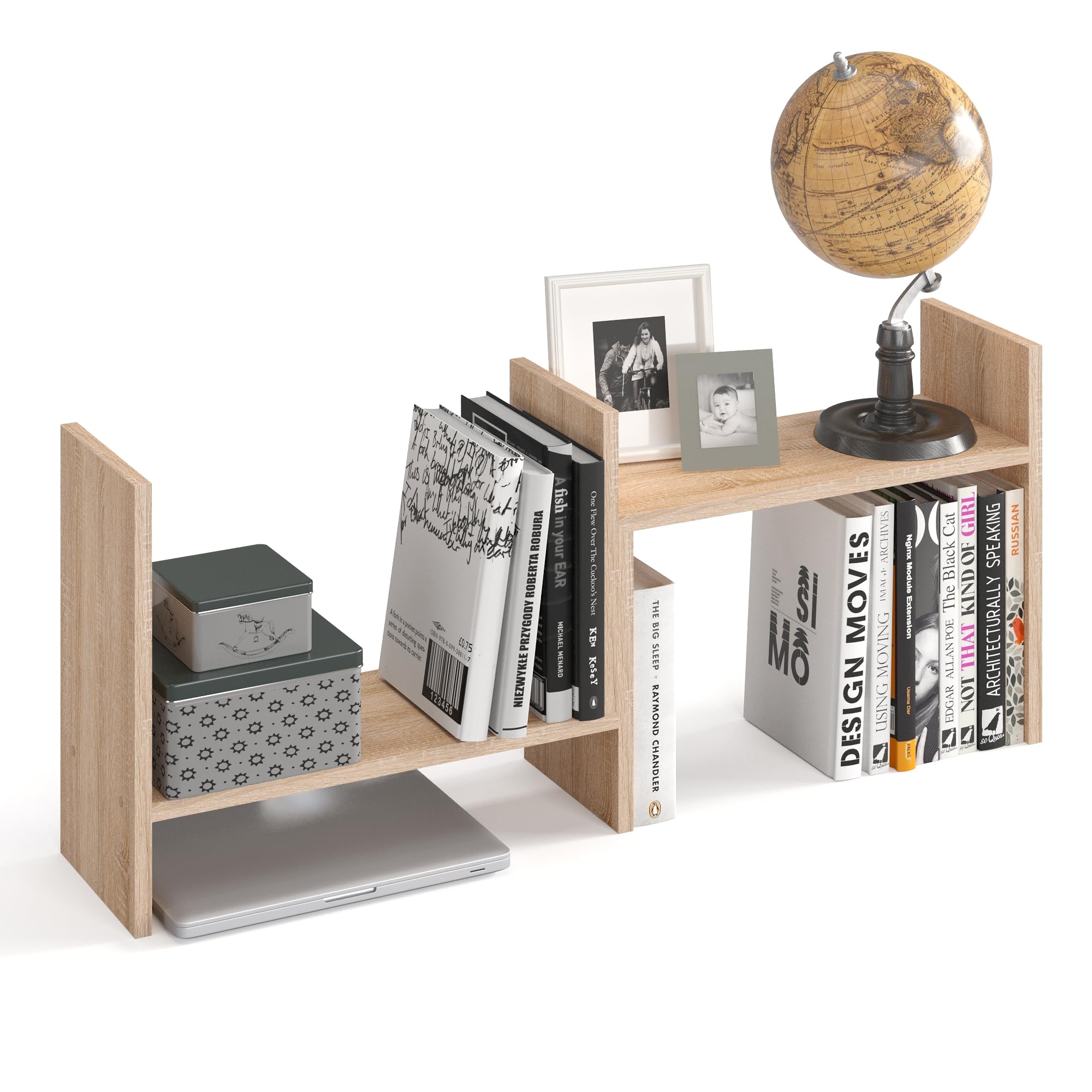 KOMTO Tischregal Schreibtisch Aufsatzregal - Regal Klein, Küchenregal Stehend für Arbeitsplatte, Desktop Bücherregal Sonoma Eiche | Shelf K 51-97 х 20 х 40 cm