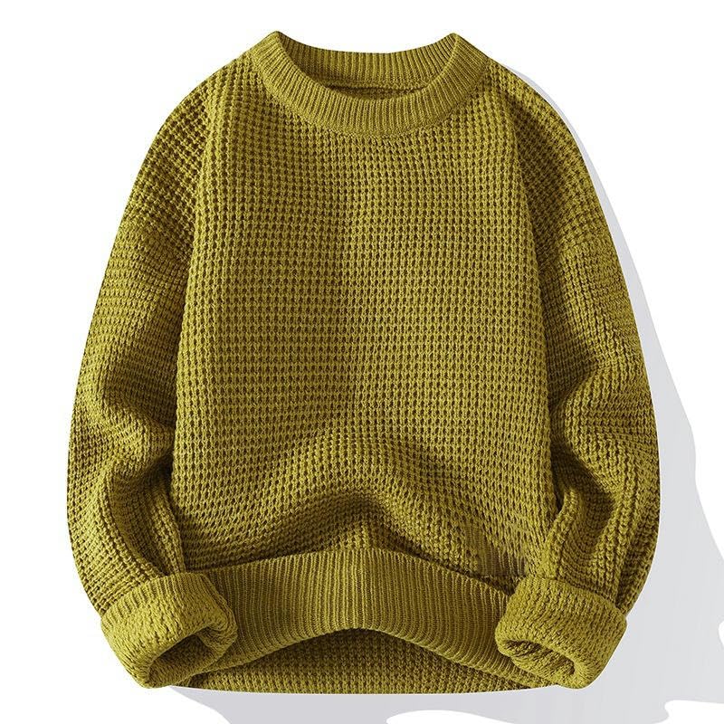 Pull vintage homme col rond épais tricoté, vêtement chaud automne hiver classique